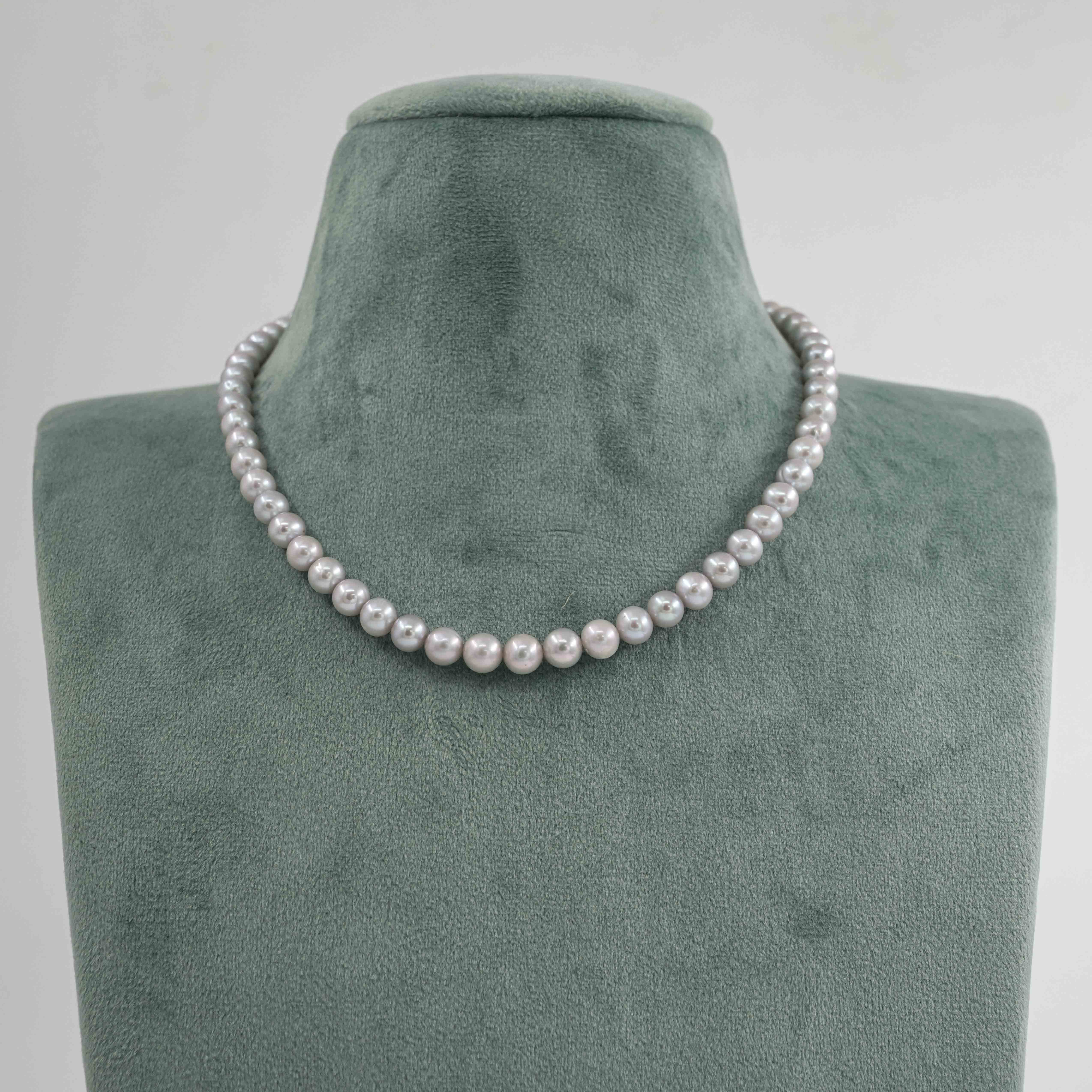 The Pearl Atelier by Kabra Pearls - Steel Grey single layered Pearl necklace